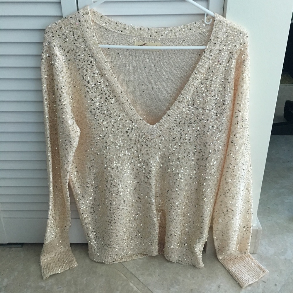 Hollister Gold sequin long sleeve v-neck top- Women’s Large